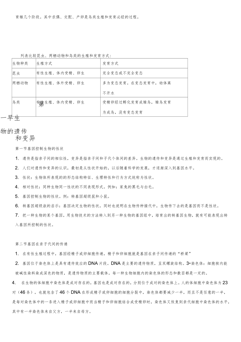 八年级下册生物知识点归纳