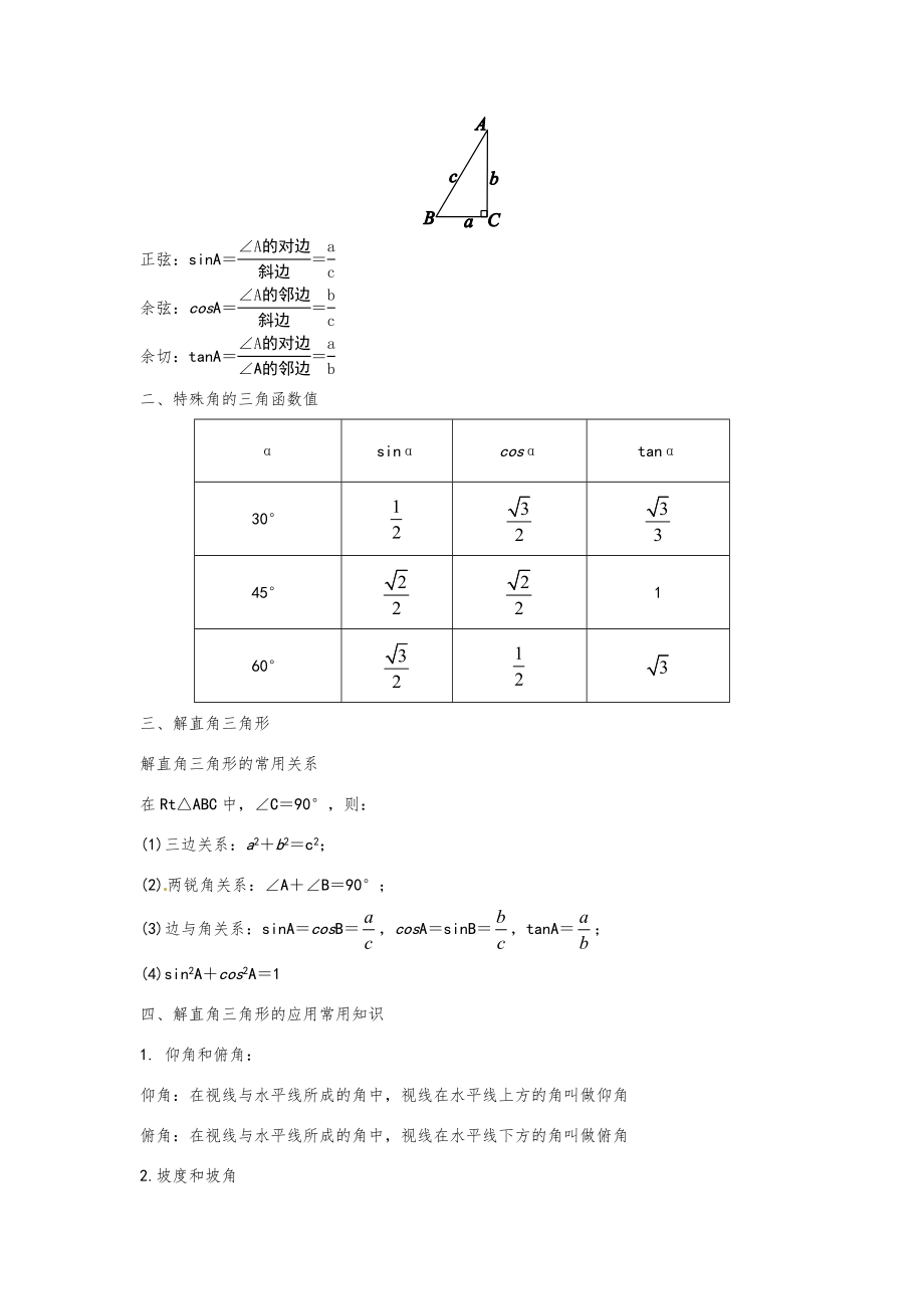 九年级下册数学知识点归纳总结