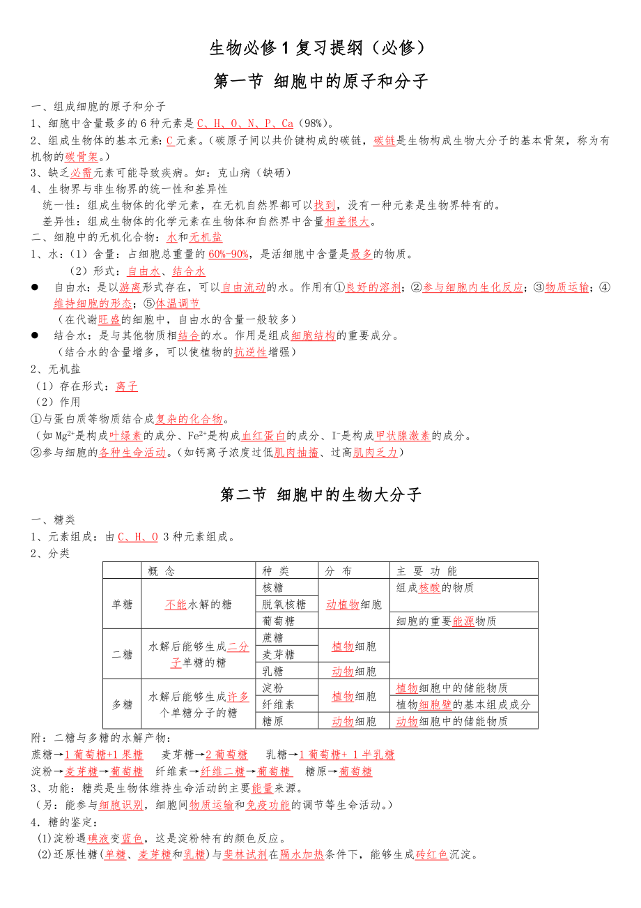 高中生物第一轮复习知识点汇总 (2)