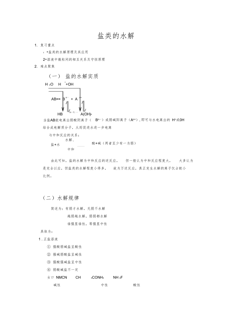 盐类的水解知识点总结