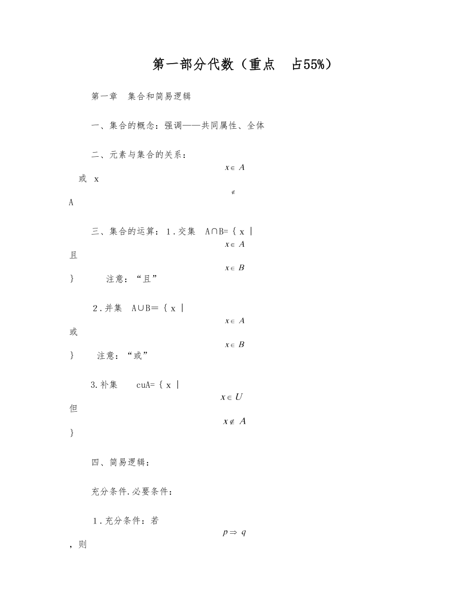 成人高考专科数学复习重点