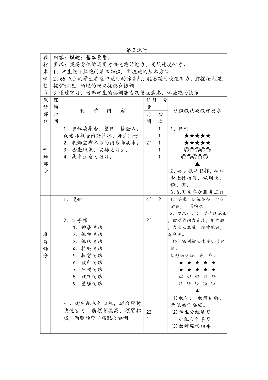 七年级体育课全套教案