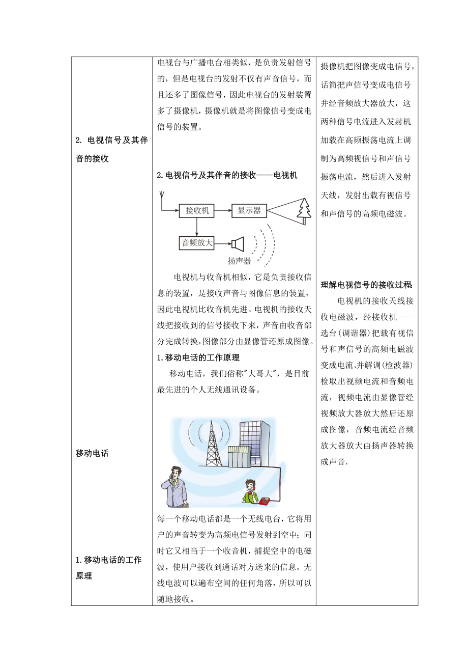 九年级物理全册 第21章 信息的传递 第3节 广播、电视的移动通信教案 新人教版