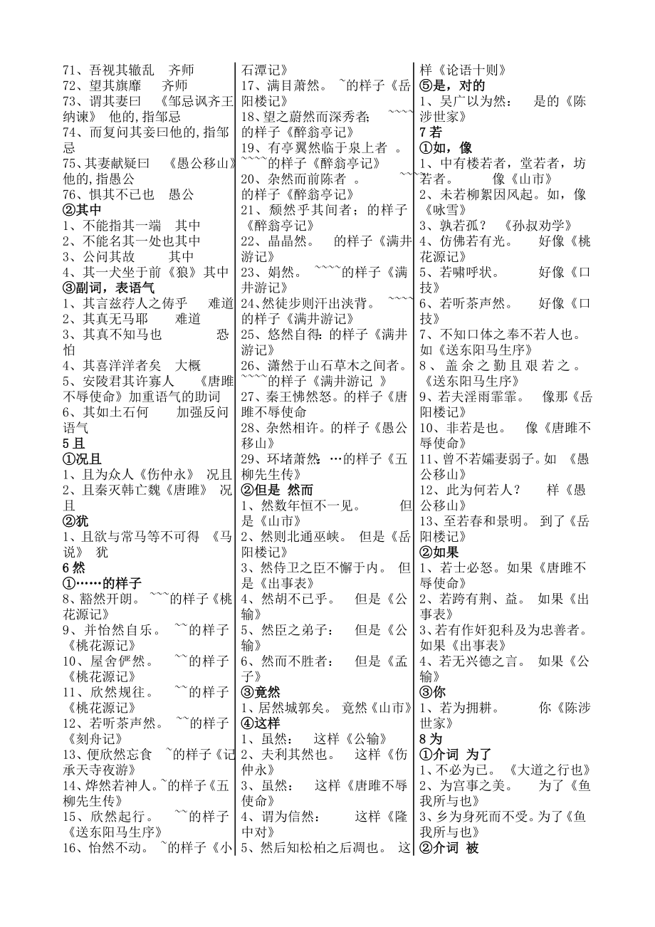 人教版初中语文文言文知识大全