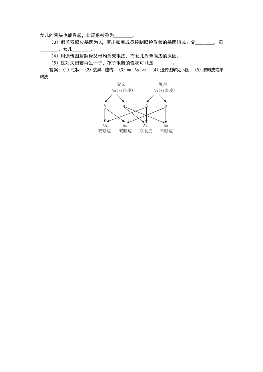 八年级下册生物的遗传和变异试卷