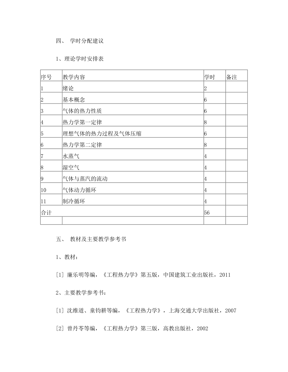 工程热力学课程教学大纲