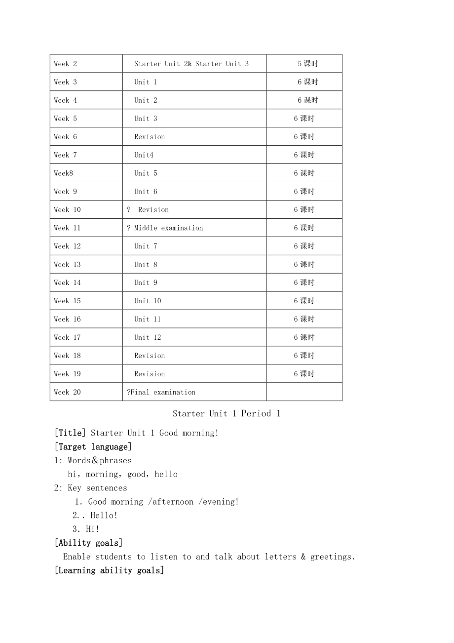 人教版初中英语七年级上册全套教案