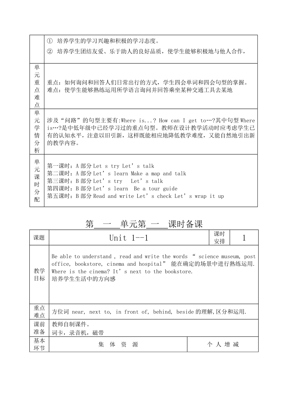 人教版小学英语六年级上册教案全册