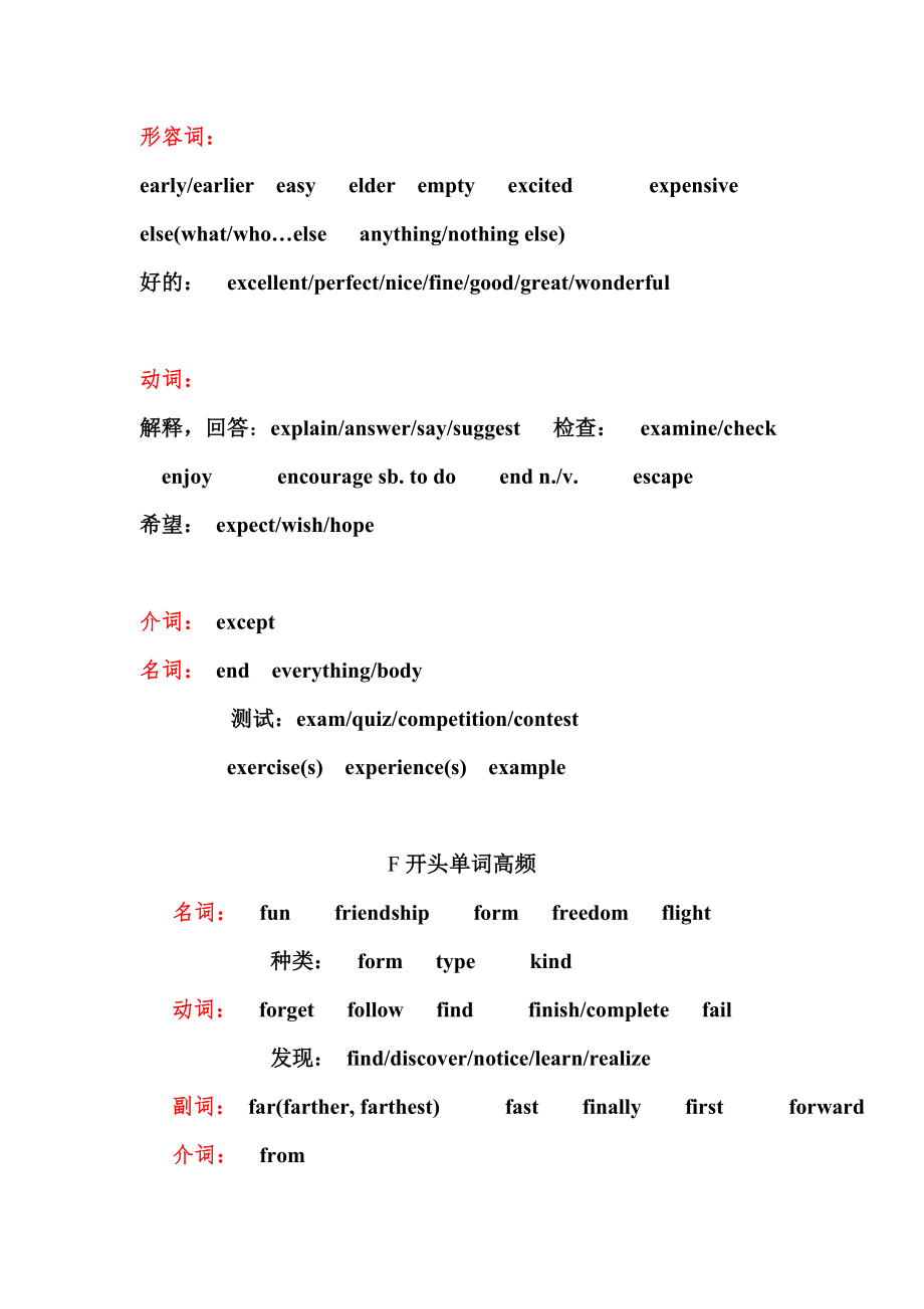 中考英语首字母高频词汇