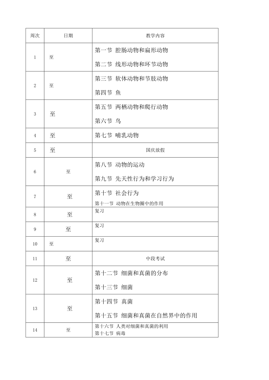 新人教版八年级生物上册教案全册