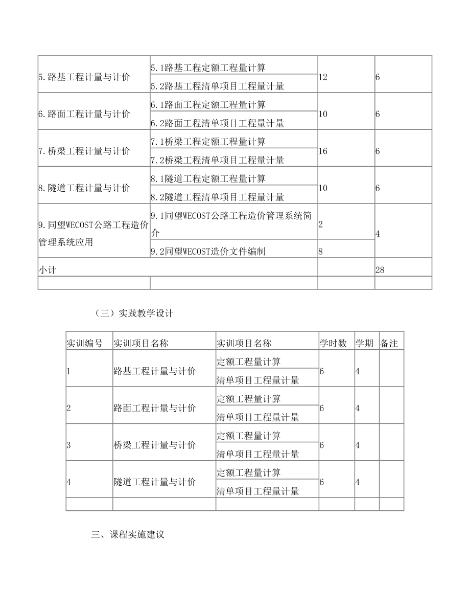 公路工程计量计价课程教学大纲