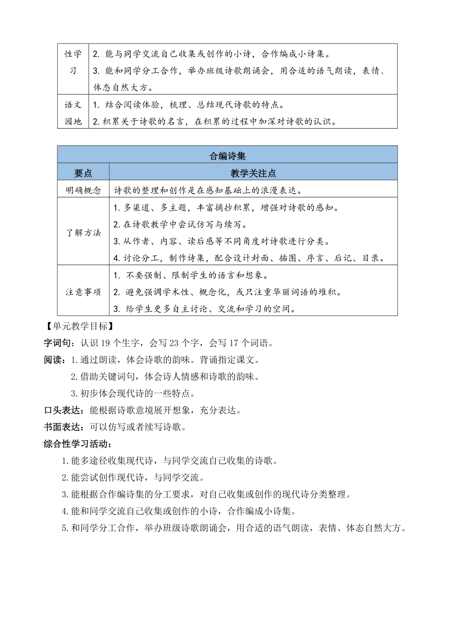 部编版小学四年级语文2021学年部编版四下第9课短诗三首教学设计