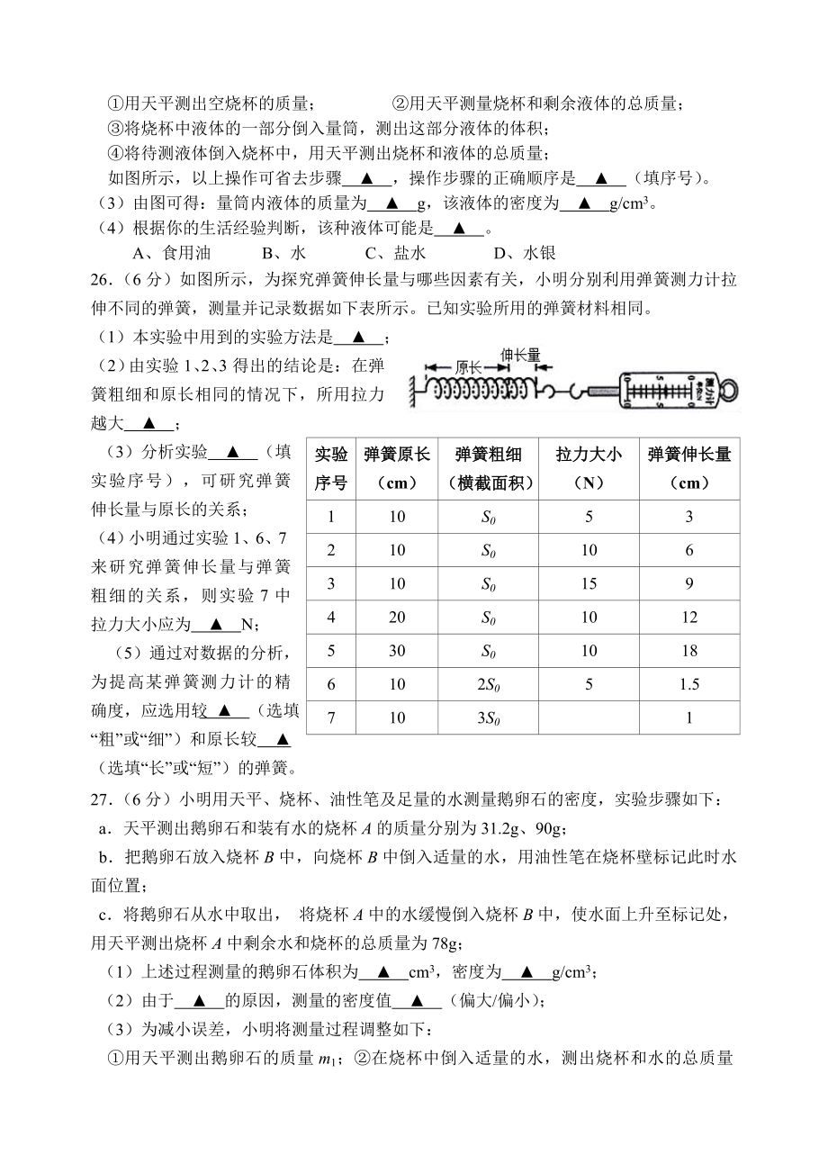 八年级下册物理期中考试试卷