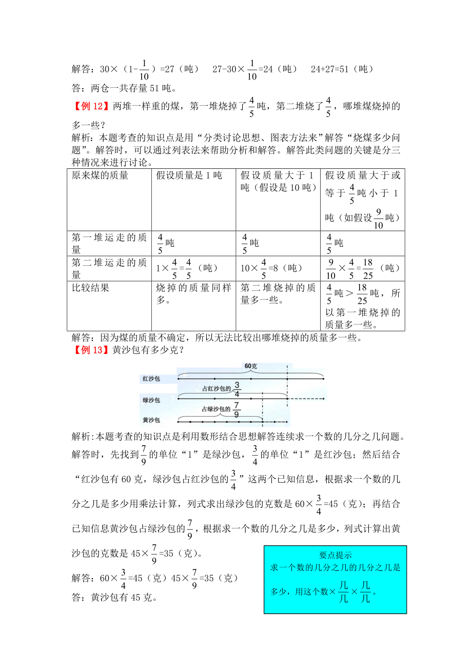 六年级上册第一单元分数乘法试题解析【人教版】