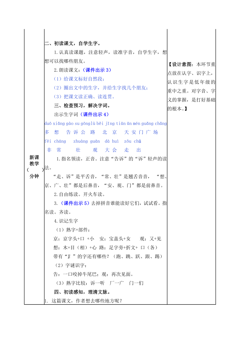 部编版小学一年级语文2021学年部编版一下第2课我多想去看看教案表格式