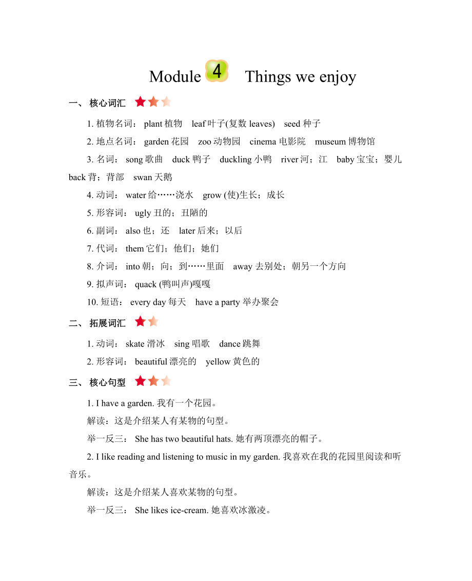 上海版牛津英语四年级下册Module4知识点清单