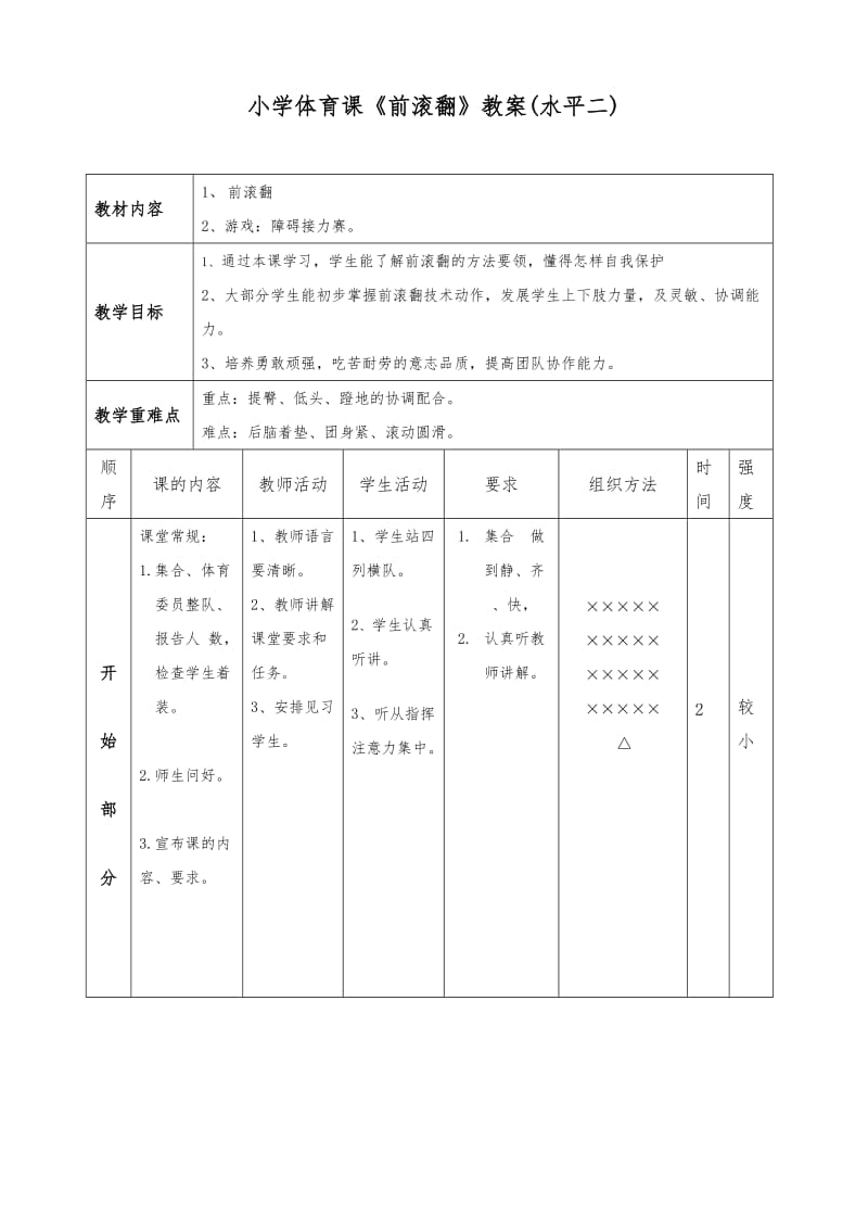 小学前滚翻教案附图详案