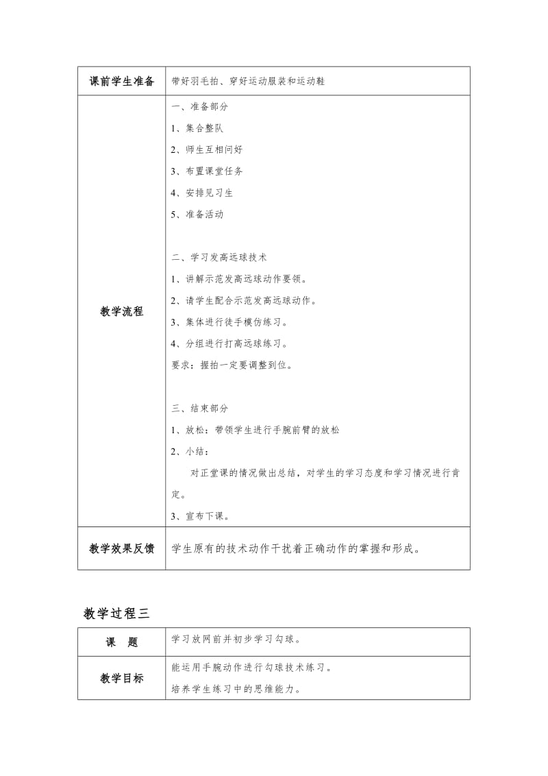 羽毛球教学计划及教案