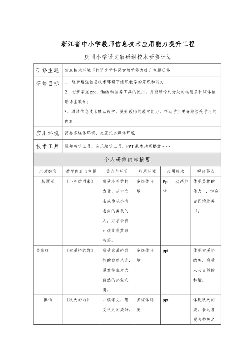 庆同小学语文教研组研修计划