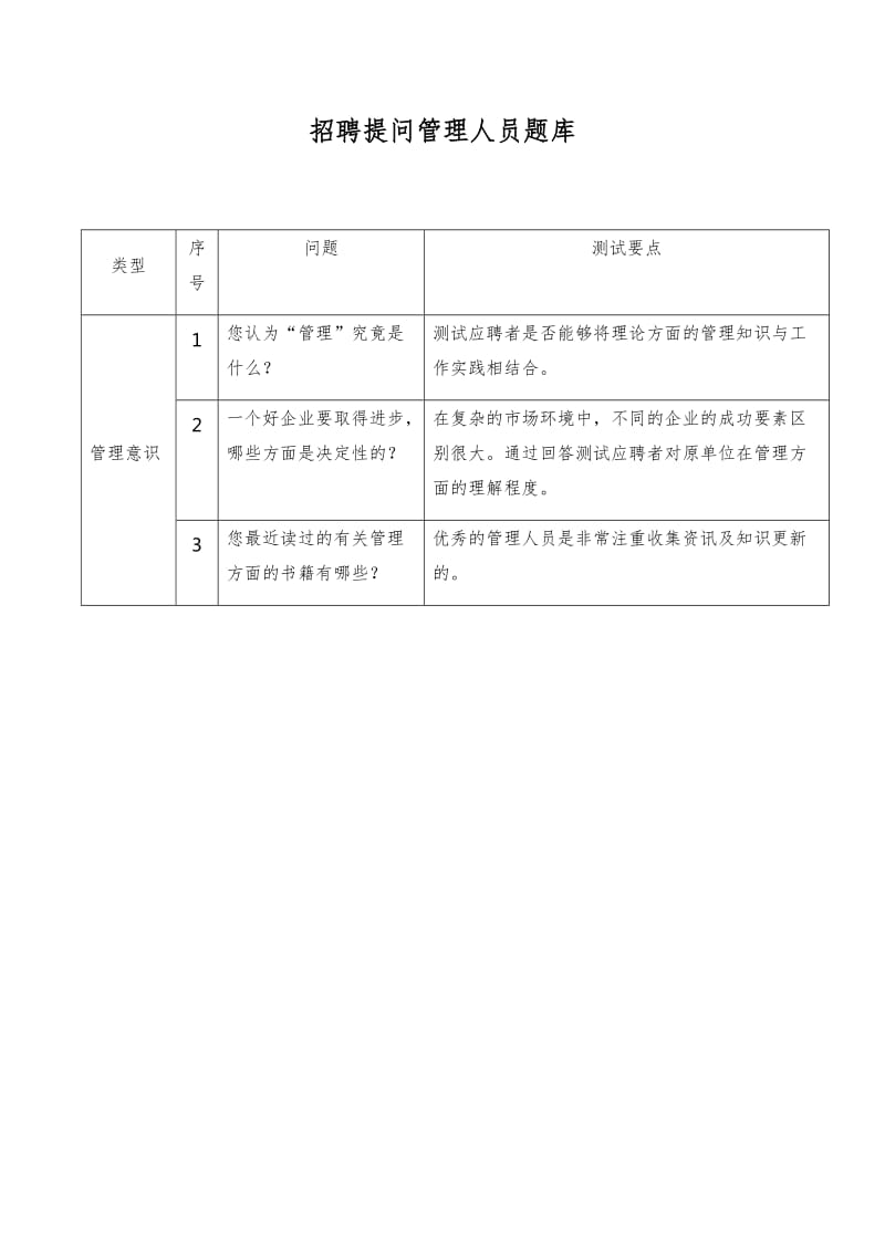 招聘提问管理人员题库