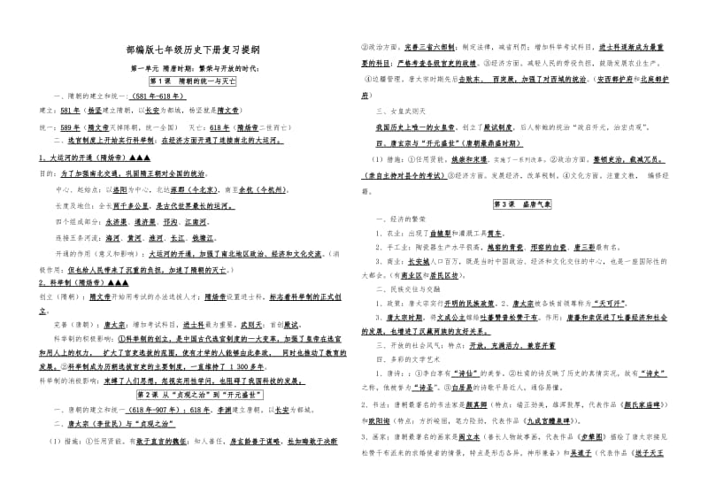 部编版七年级历史下册复习提纲