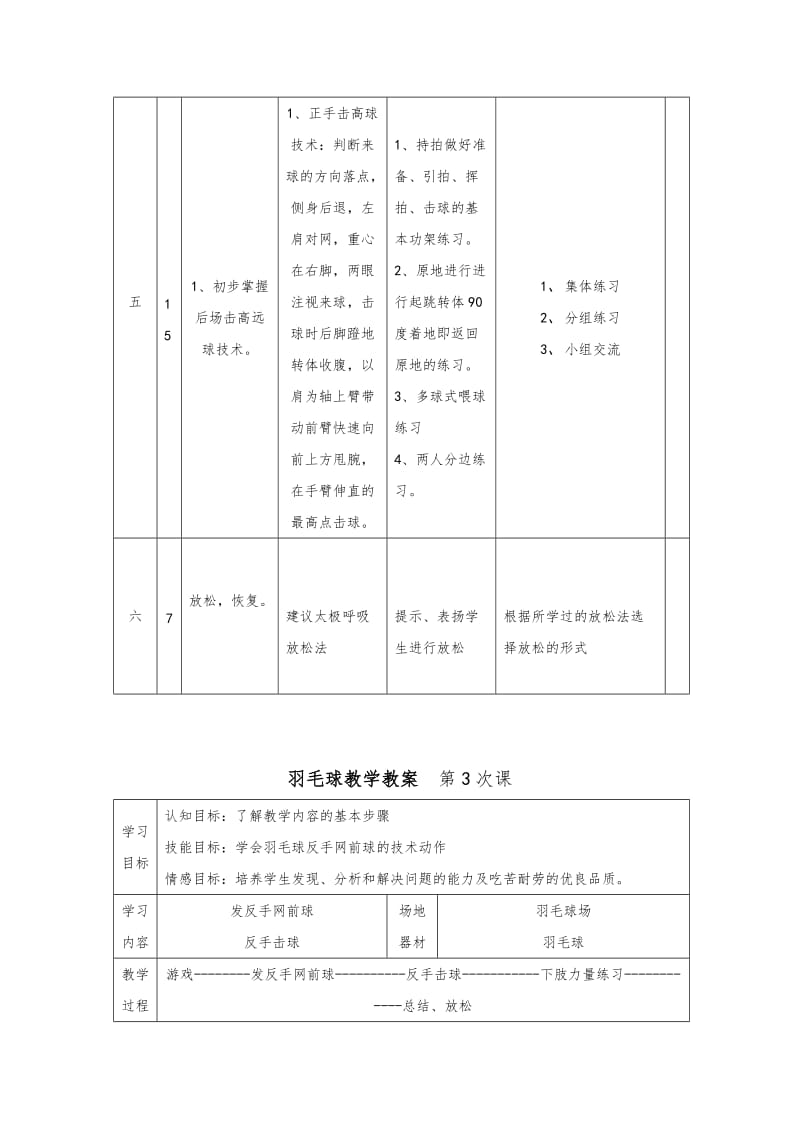 羽毛球教学教案