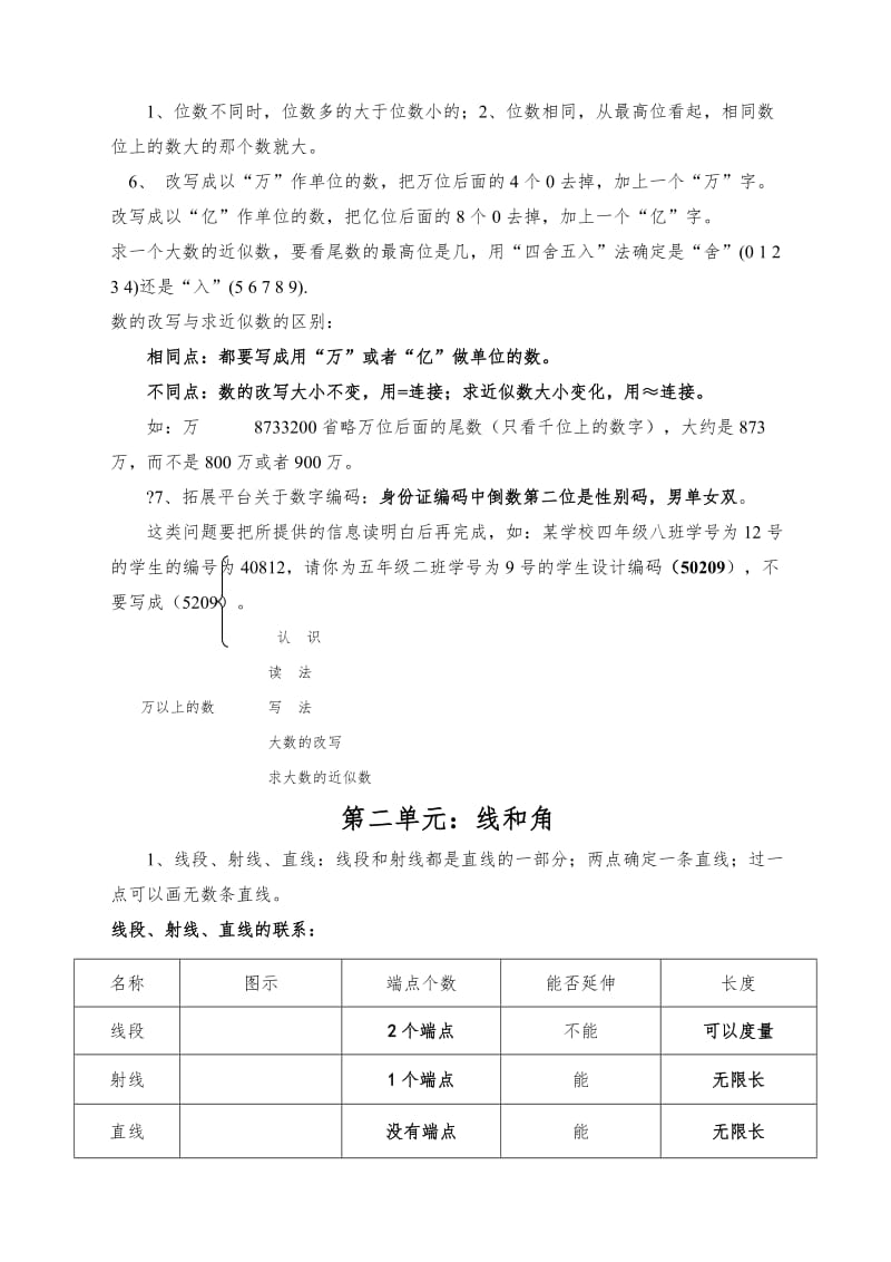 新青岛版四年级数学上册知识点归纳