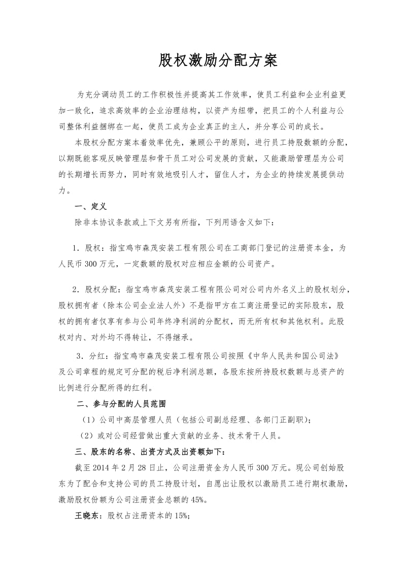 公司股权分配方案