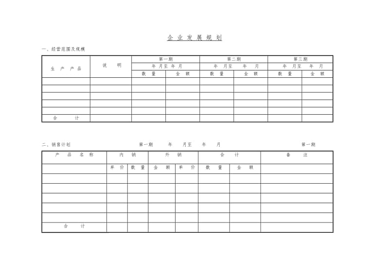 企业发展规划表格