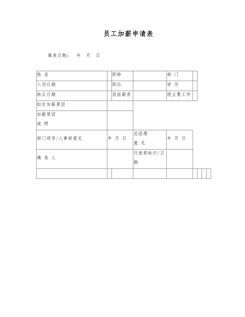 员工加薪申请表