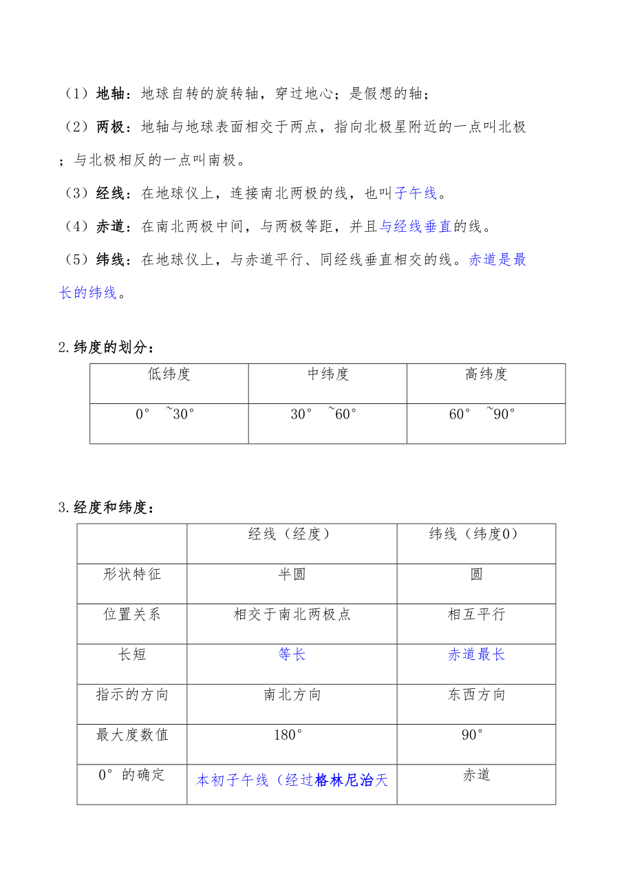 浙教版七年级科学上第三章人类的家园地球完整知识点总结