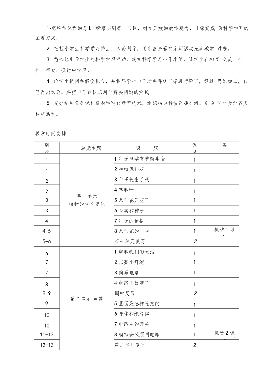 教科版四年级科学下册全册教案【教学设计】教学计划