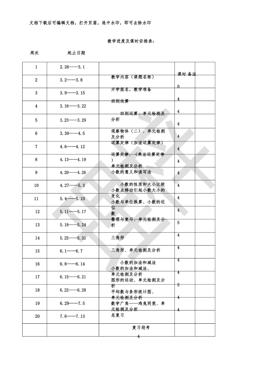 人教版四年级教学下册数学全册教案