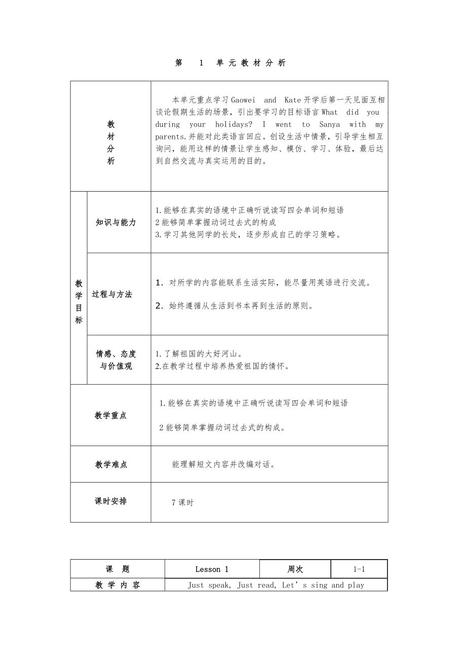 精通版英语六年级下册教案