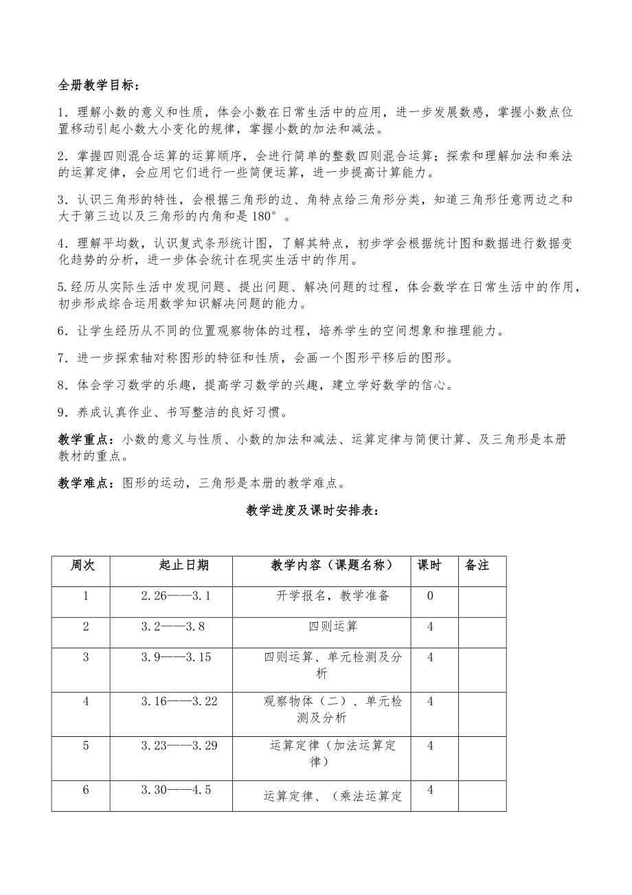 小学四年级数学下册知识点全册教案45