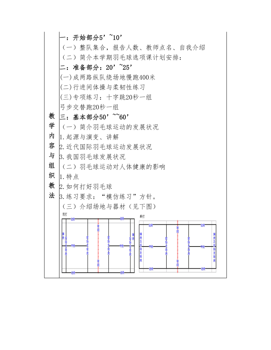 羽毛球教学教案1