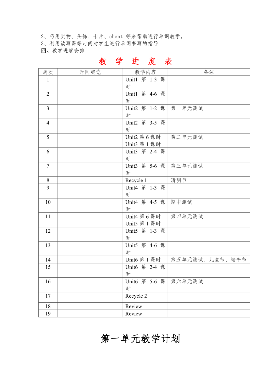 春季小学四年级英语下册全册教案PEP