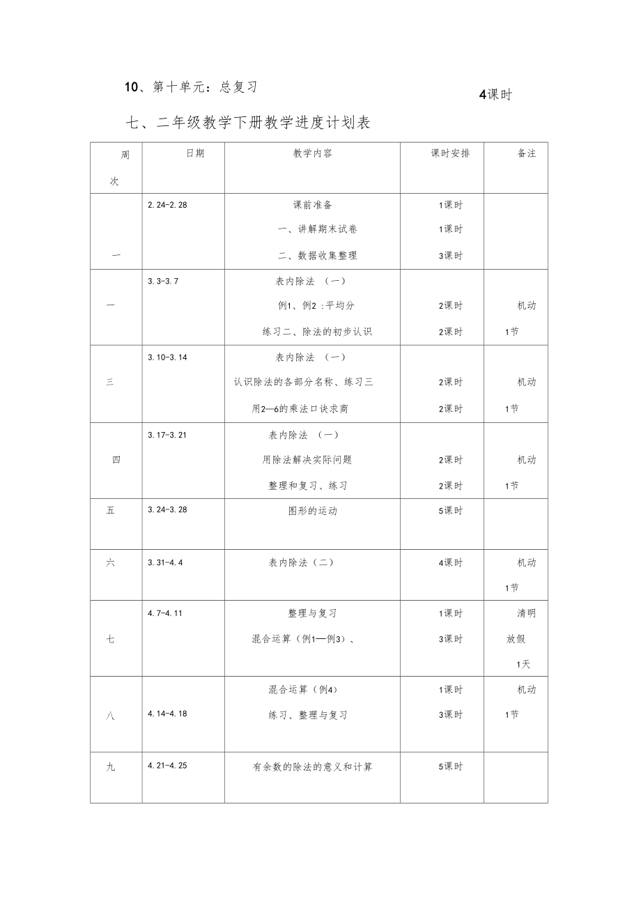 新人教版二年级下册数学全册教案含反思