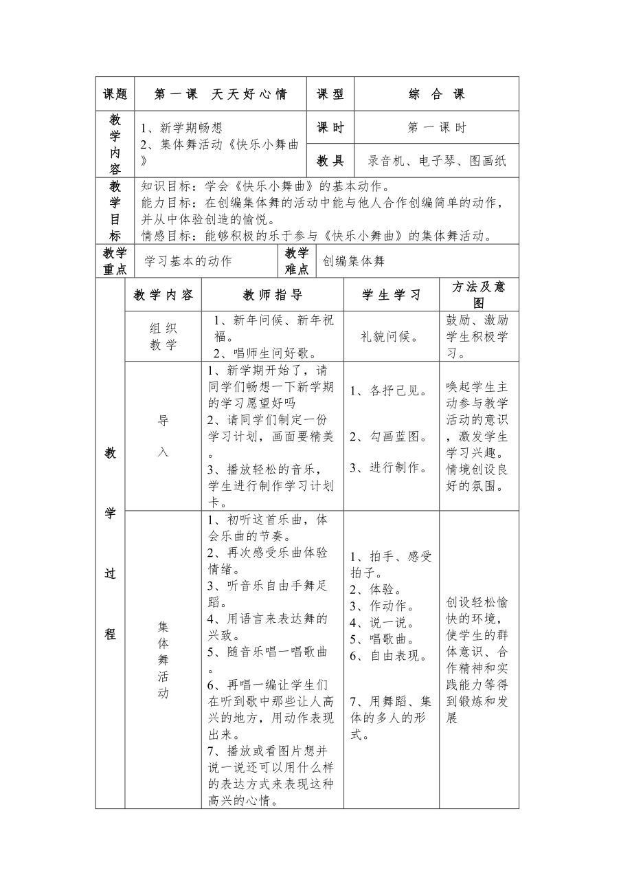 二年级音乐下册全册备课教案表格式教案