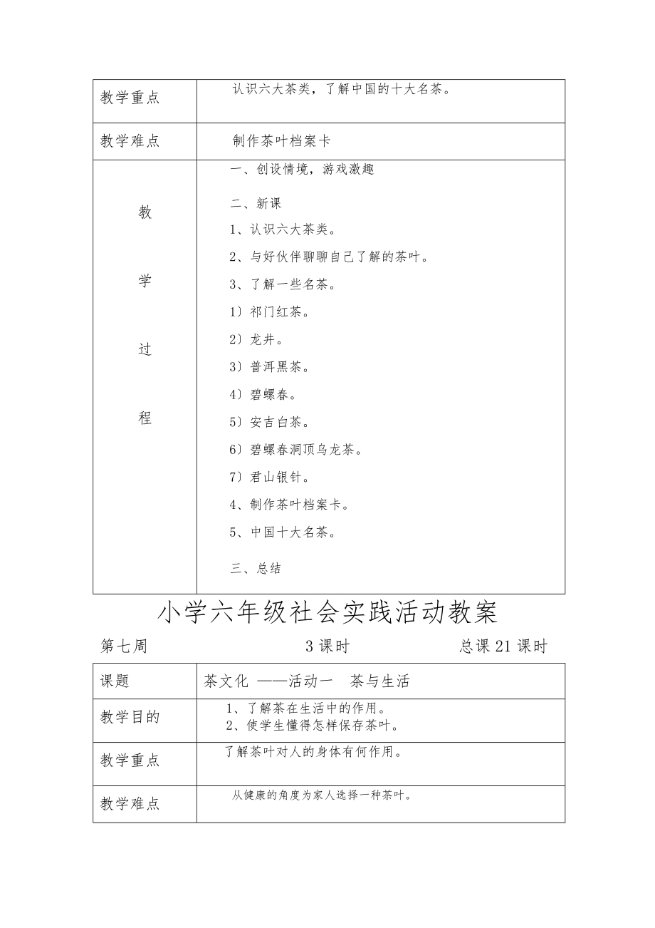 六年级下册实践活动教案