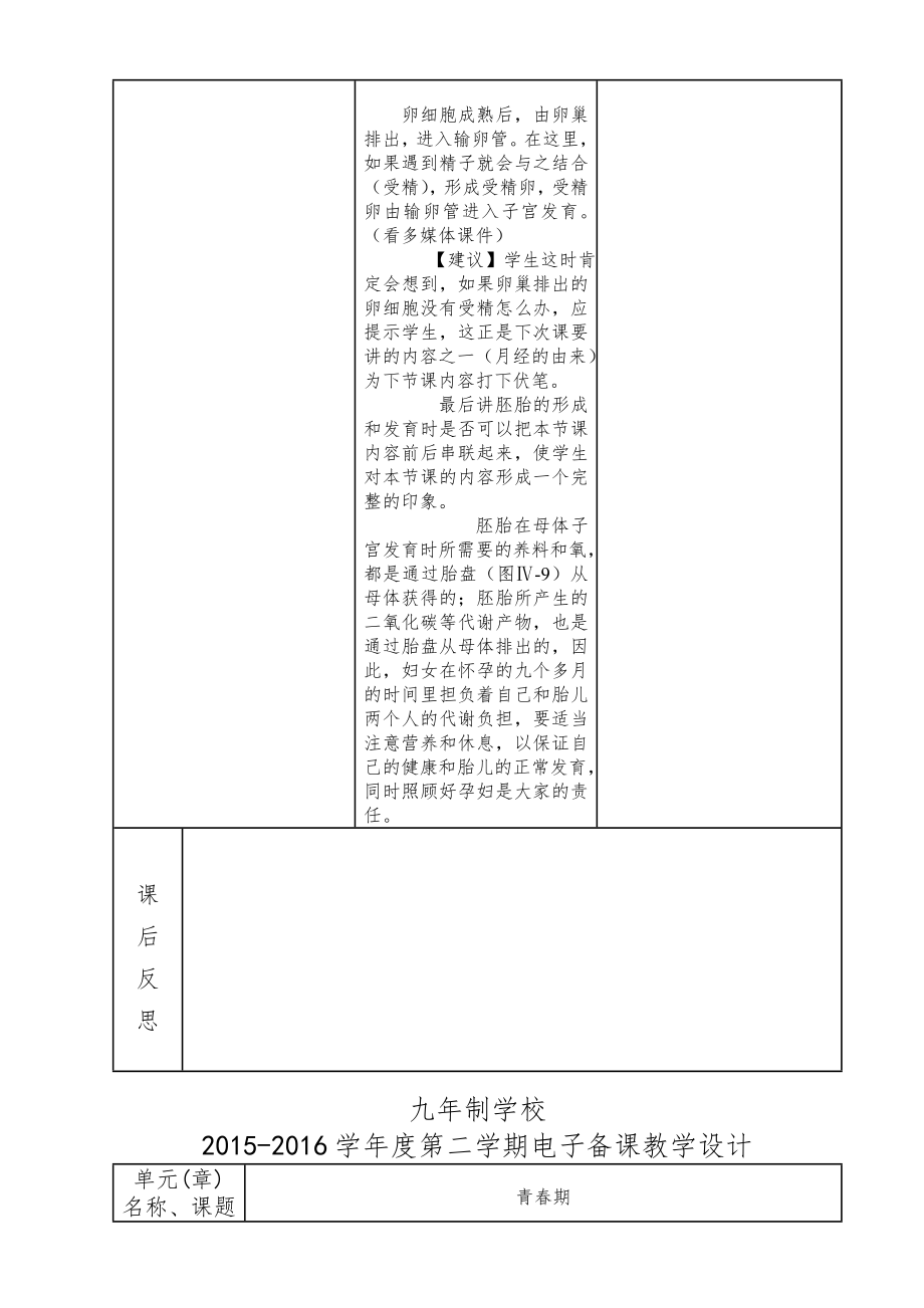 人教版七年级下册生物教案全册4