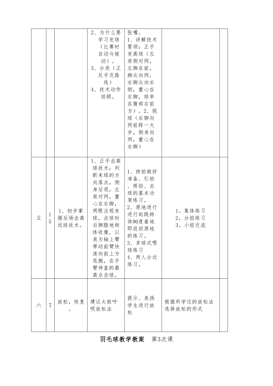 羽毛球教学教案1