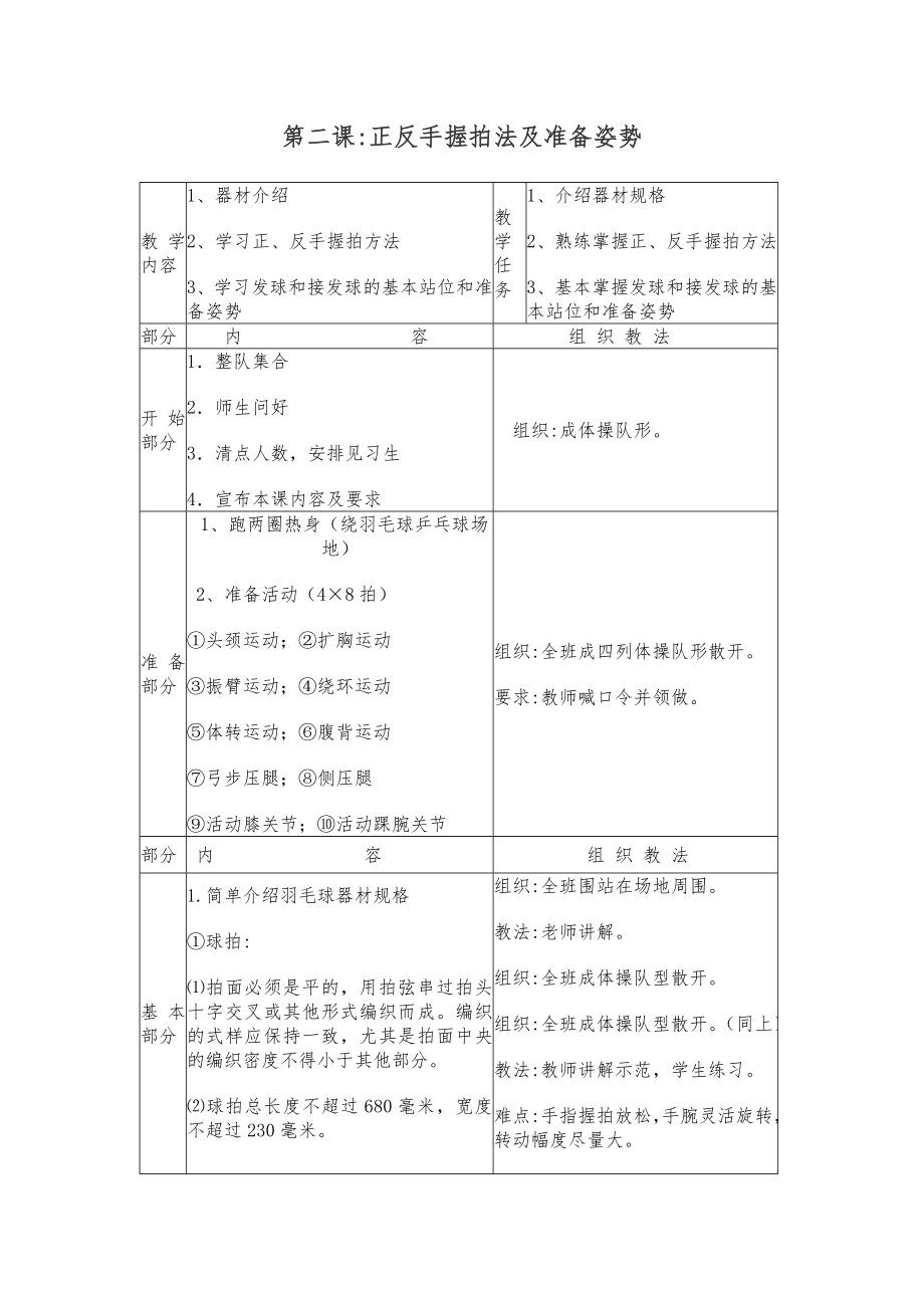 小学羽毛球教案全