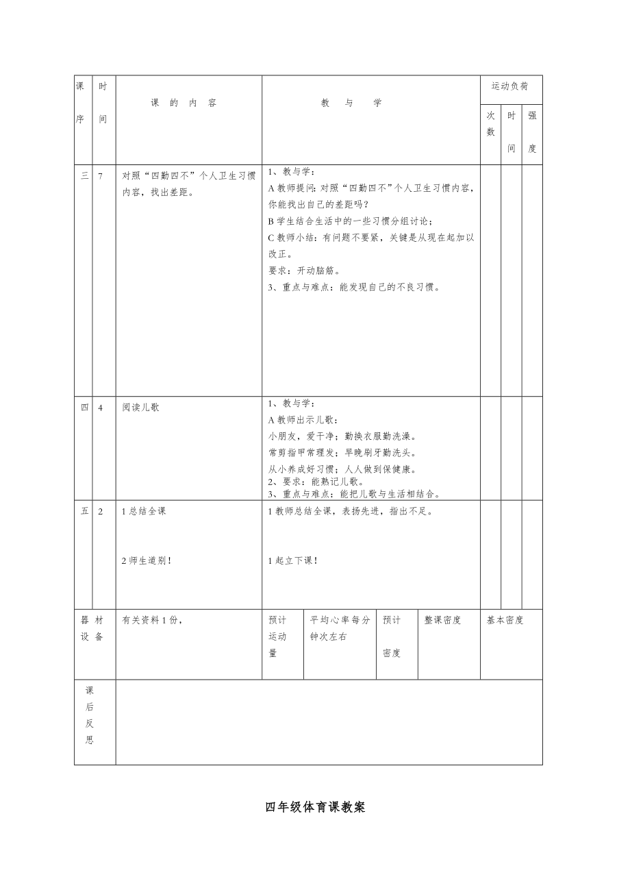 小学体育四年级下册教案全册1