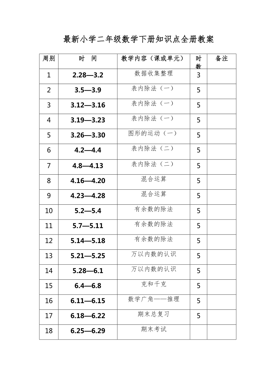 小学二年级数学下册知识点全册教案13