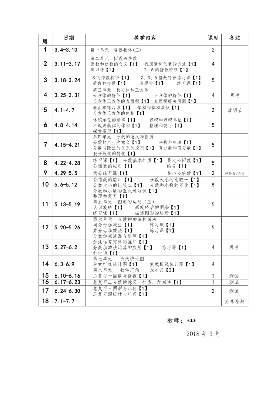 人教版五年级数学下册教案(全册)