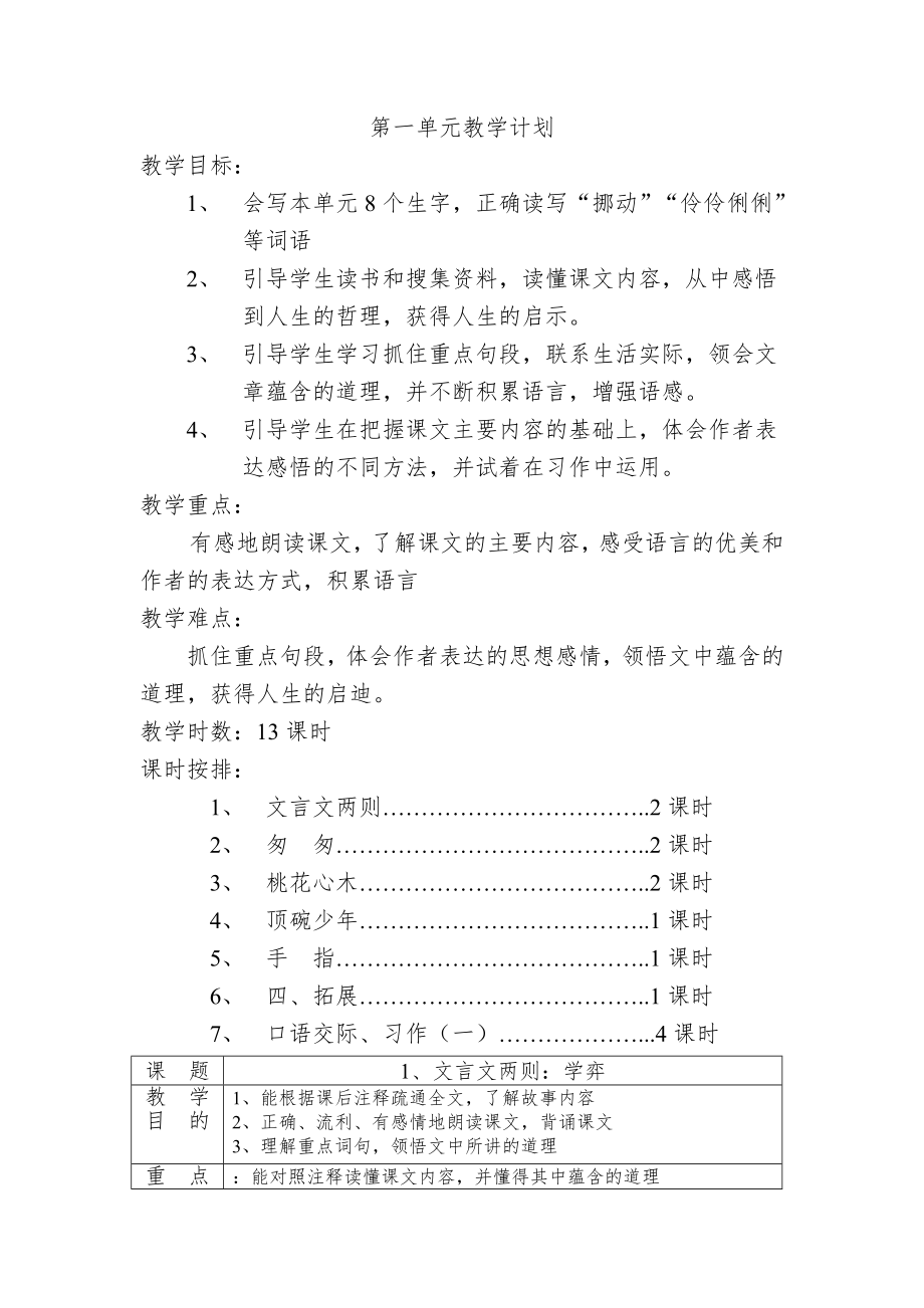 人教版六年级下册语文全册教案表格式12