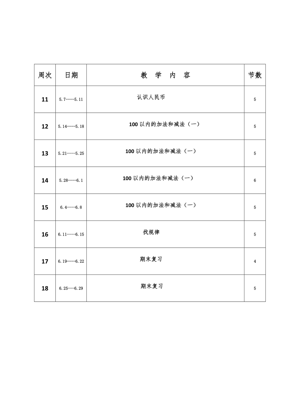 人教版一年级数学下册教案全册41