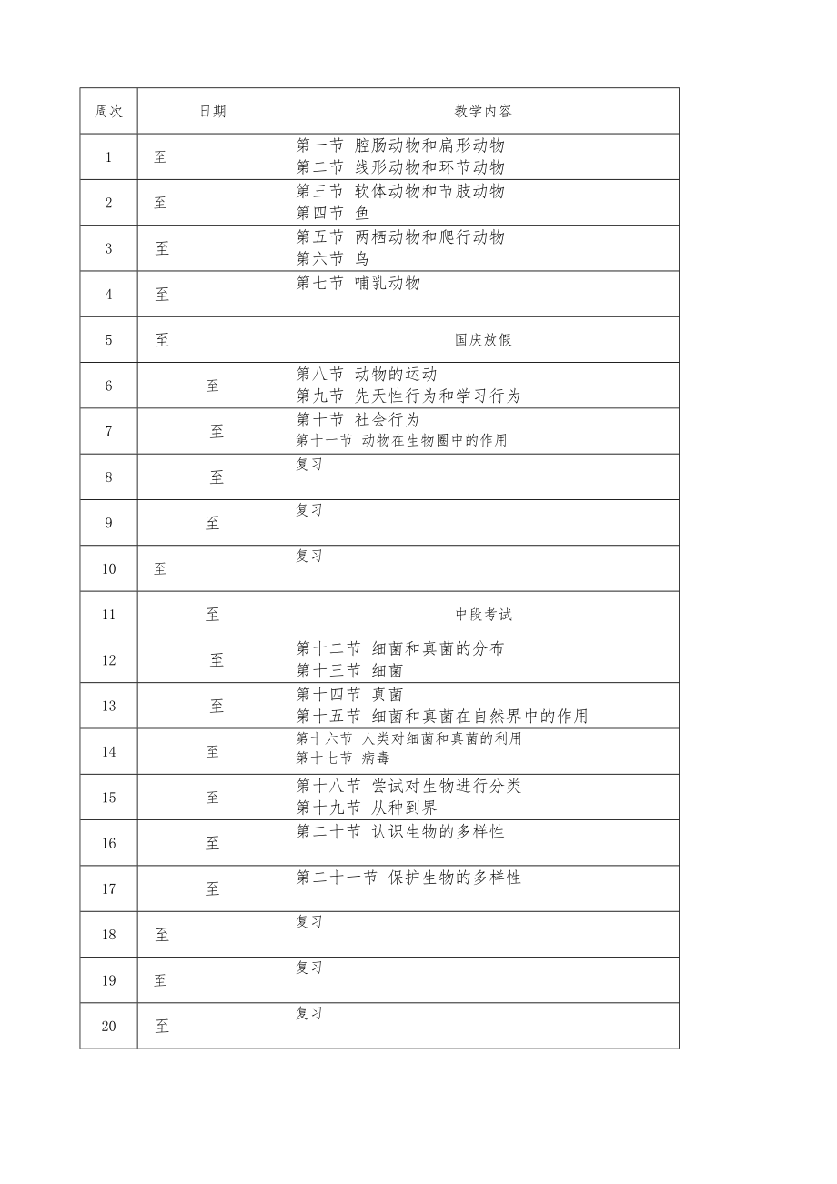 新人教版八年级生物上册教案全册