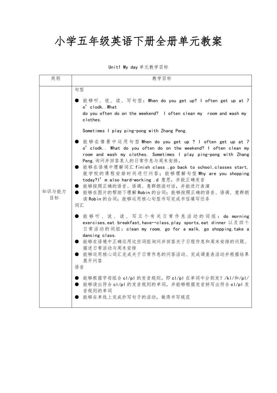 小学五年级英语下册全册教案12